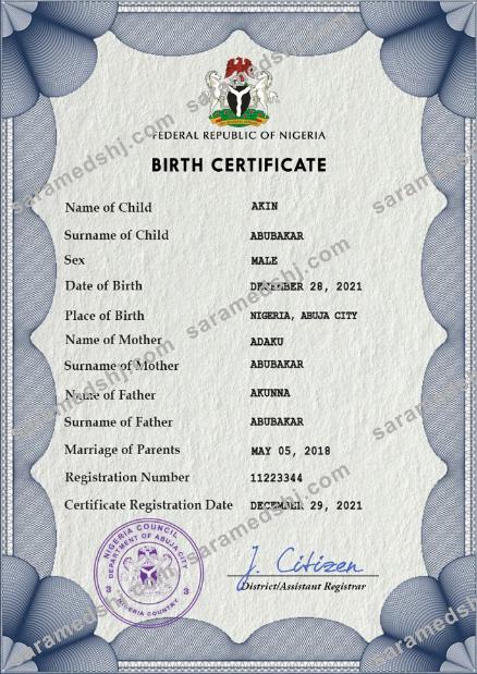 Nigeria vital record birth certificate PSD template